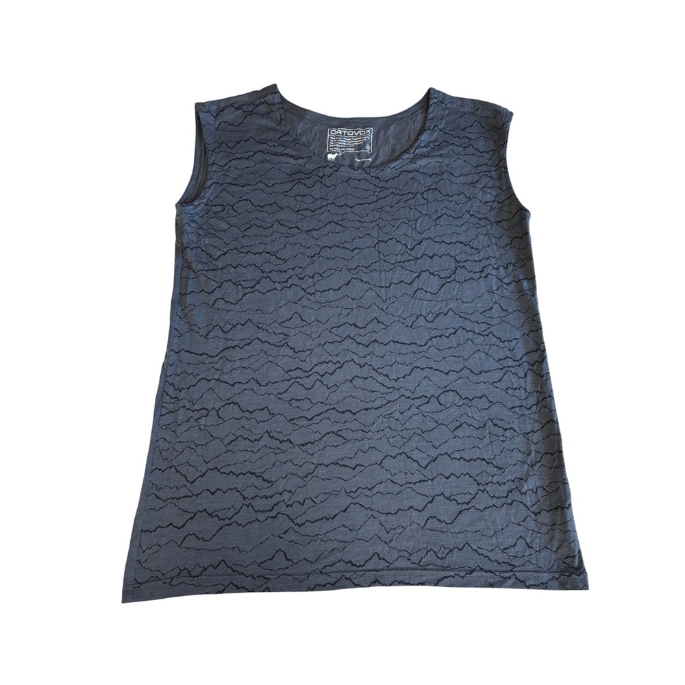 Ortovox Womens Merino Wool Sleeveless Top Gray Mountain Graphic Size Medium